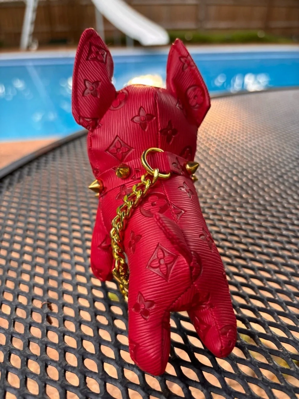 Bag Charm/Key Fob, Adorable Red Bulldog With Spiked Collar NWOT